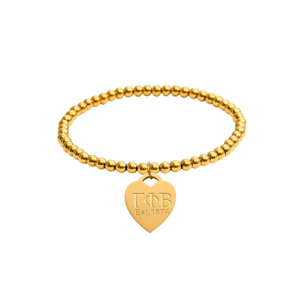Gamma Phi Beta- Bead Bracelet - Heart Tag